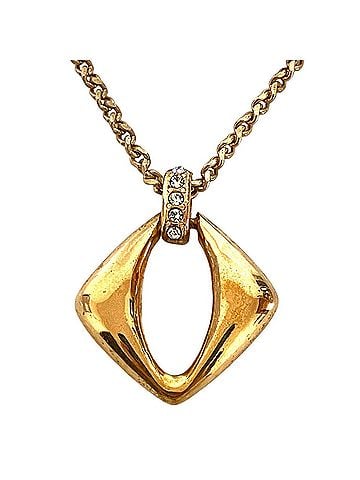 Yves Saint Laurent YVES SAINT LAURENT Vintage Rhinestone Square Pendant Necklace, GP Gold Color, Women's (view 1)