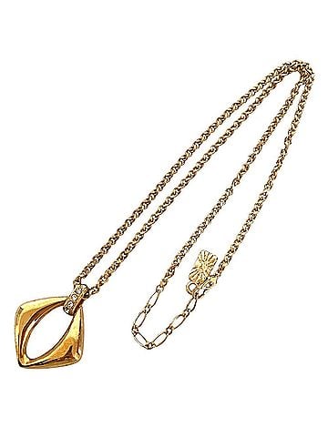 Yves Saint Laurent YVES SAINT LAURENT Vintage Rhinestone Square Pendant Necklace, GP Gold Color, Women's (view 2)