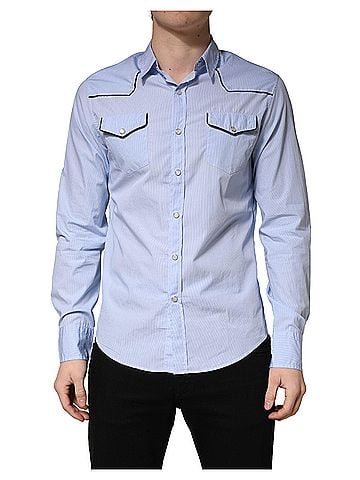 Aglini Light Blue Slim Fit Collared Long Sleeve Casual Men's Shirt (view 1)