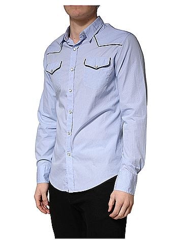Aglini Light Blue Slim Fit Collared Long Sleeve Casual Men's Shirt (view 2)