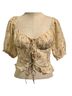 ACOA collection 100% Polyester 97% Polyester 3% Spandex Floral Multi Color Tan Short Sleeve Blouse Size M - photo 1