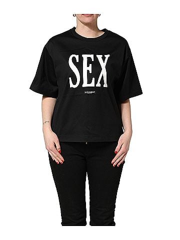 Dolce & Gabbana Basic Black Jersey Graphic Short Sleeve Crew Neck Women's T-shirt (view 1)