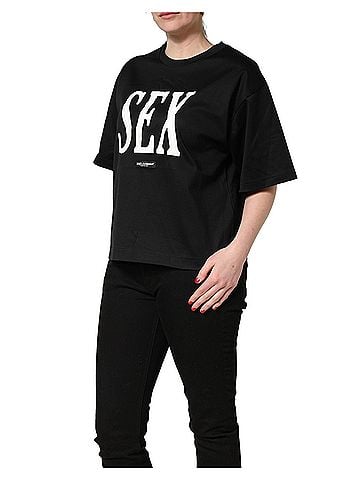 Dolce & Gabbana Basic Black Jersey Graphic Short Sleeve Crew Neck Women's T-shirt (view 2)