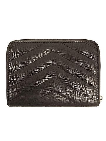 Yves Saint Laurent Yves Saint Laurent Cassandra V-stitch Wallet, Bi-fold GUE403723, Black, Women's (view 2)