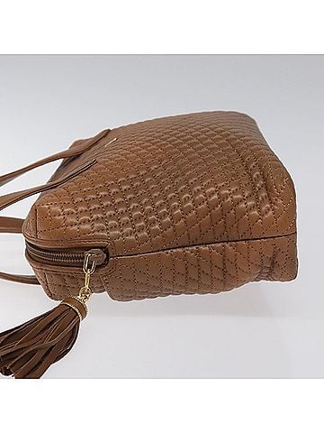 Bally Vintage Handbag Quilted Leather Brown Leather Handbag (view 2)