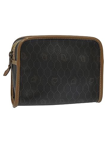 Dior Vintage Honeycomb Zip Pouch Canvas And Leather Black Canvas Clutche & Pouche Bag (view 1)