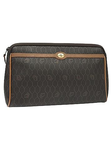 Dior Vintage Honeycomb Zip Pouch Canvas And Leather Black Canvas Clutche & Pouche Bag (view 1)