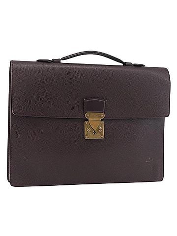 Louis Vuitton Serviette Kourad Briefcase Taiga Leather Burgundy Leather Briefcase Bag (view 1)
