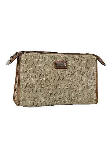 Dior Vintage Honeycomb Zip Pouch Canvas And Leather Beige Canvas Clutche & Pouche Bag (view 1)
