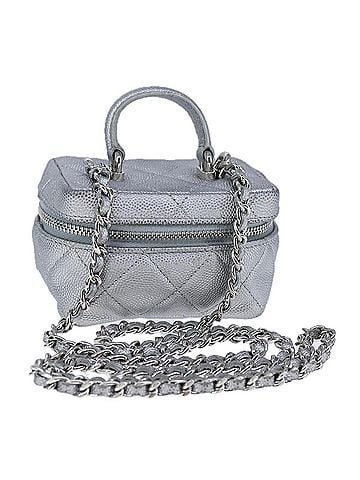 Chanel Classic Vanity Case With Chain Quilted Caviar Silver Leather Shoulder Bag Bag (view 1)
