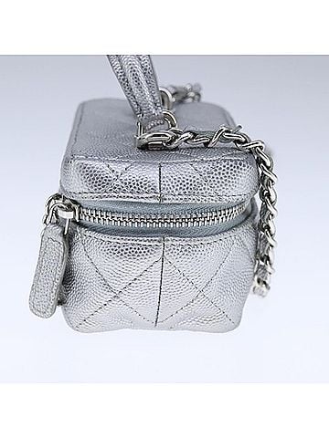 Chanel Classic Vanity Case With Chain Quilted Caviar Silver Leather Shoulder Bag Bag (view 2)