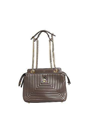 Fendi Brown Quilted Lambskin Leather Dotcom Click Small Shoulder Women's Bag (view 1)
