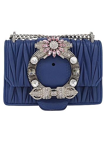 Miu Miu Madras Crystal Buckle Shoulder Bag Leather Blue Leather Shoulder Bag Bag (view 1)