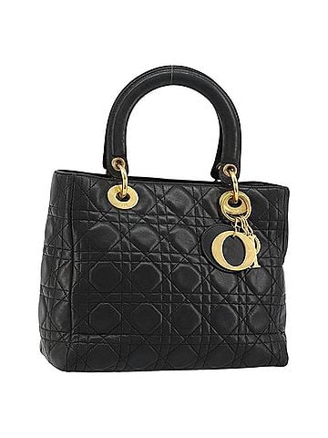 Dior Vintage Lady Dior Bag Cannage Quilt Lambskin Black Leather Handbag (view 1)