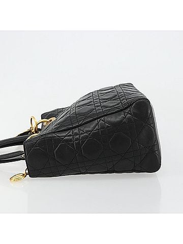 Dior Vintage Lady Dior Bag Cannage Quilt Lambskin Black Leather Handbag (view 2)