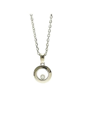 Chopard Happy Diamonds Round Pendant Necklace 18K White Gold With 1 Floating Diamond Silver White_Gold Necklace Jewelry (view 2)