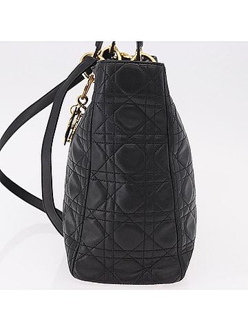 Dior Vintage Lady Dior Bag Leather Black Leather Handbag (view 2)