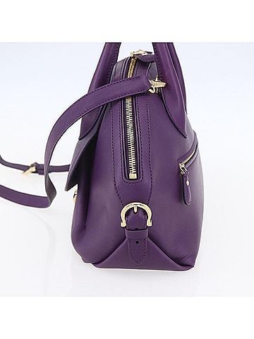 Salvatore Ferragamo Vintage Fiamma Satchel Leather Purple Leather Handbag (view 2)