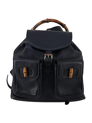 Gucci Vintage Bamboo Backpack Leather Navy Leather Backpack Bag (view 1)
