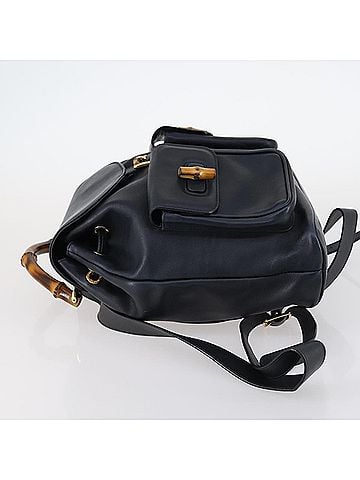 Gucci Vintage Bamboo Backpack Leather Navy Leather Backpack Bag (view 2)
