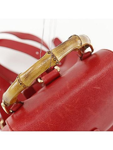 Gucci Vintage Bamboo Backpack Leather Red Leather Backpack Bag (view 2)