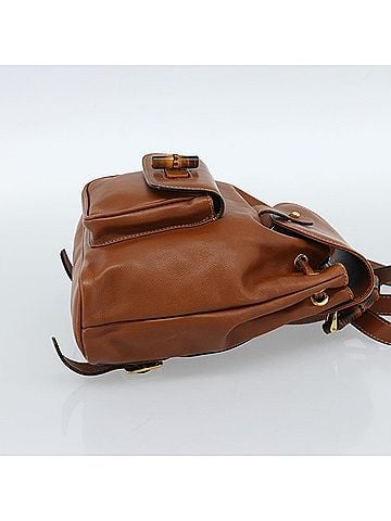 Gucci Vintage Bamboo Backpack Leather Brown Leather Backpack Bag (view 2)