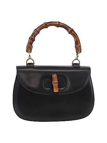 Gucci Vintage Convertible Bamboo Top Handle Bag Leather Black Leather Handbag (view 1)