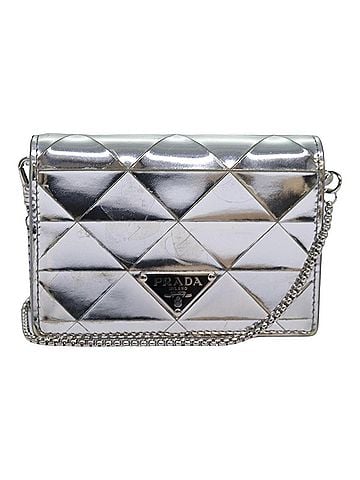 Prada Chain Wallet Embellished Leather Silver Leather Wallets Accessory (view 1)
