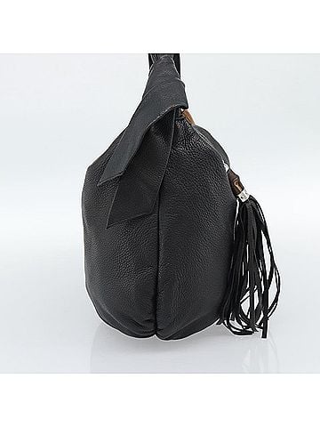 Gucci Vintage Bamboo Shoulder Bag Nylon Black Leather Handbag (view 2)