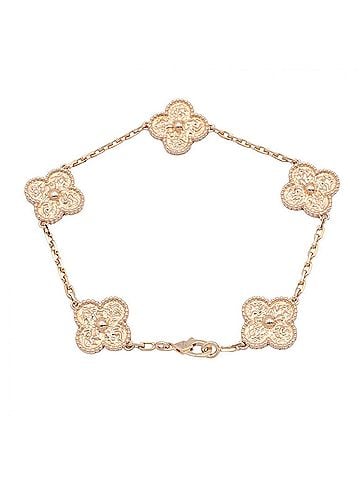 Van Cleef & Arpels Van Cleef & Arpels Vintage Alhambra 5-Motif Bracelet, 18K Pink Gold (PG), Women's, Tone, VCARN9T300 (view 2)