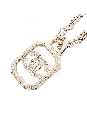Chanel Chanel Coco Mark Square Necklace, Gold Plated (GP), Rhinestone, Women's, Tone, B23K (view 1)