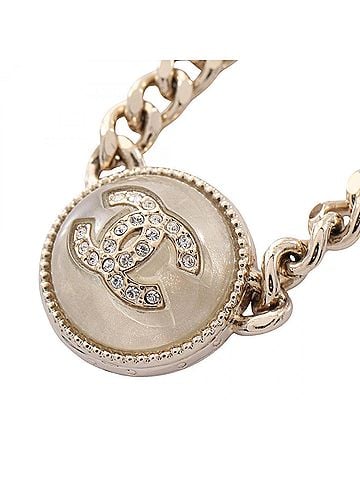 Chanel Chanel Coco Mark Circle Necklace, Gold Plated (GP), Rhinestone, Women's, Tone, A22C (view 1)