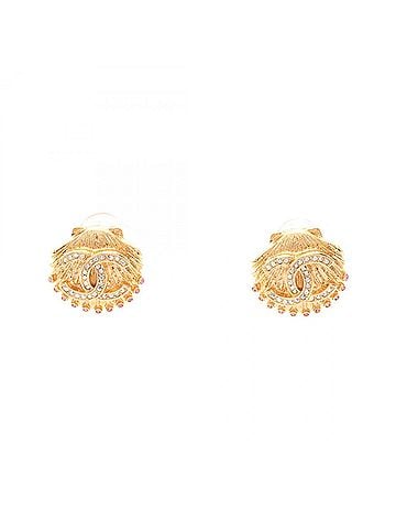 Chanel Chanel Coco Mark Shell Motif Earrings, Gold Plated (GP) Rhinestone Women's, Tone, G23C (view 1)