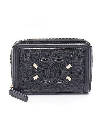 Chanel Chanel CC Filigree Matelassé Wallet/Coin Purse, Caviar Leather (Grained Calfskin), Women's, Black, A81459 (view 1)