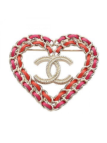 Chanel Chanel Coco Mark Heart Brooch Accessory, Gold Plated Leather, Women's, Gold, Pink, Red (view 1)