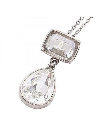 Chanel Chanel Coco Mark Drop Necklace, Stainless Steel, Crystal, Women's, Silver/Clear Tones (view 1)