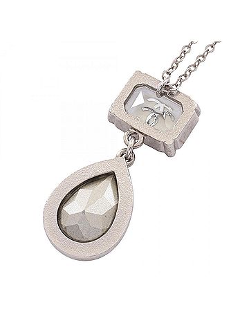 Chanel Chanel Coco Mark Drop Necklace, Stainless Steel, Crystal, Women's, Silver/Clear Tones (view 2)