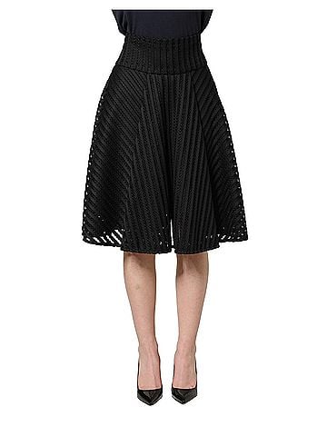 Pinko Cotton Striped Flared Silhouette Aline Midi Women's Black (view 1)