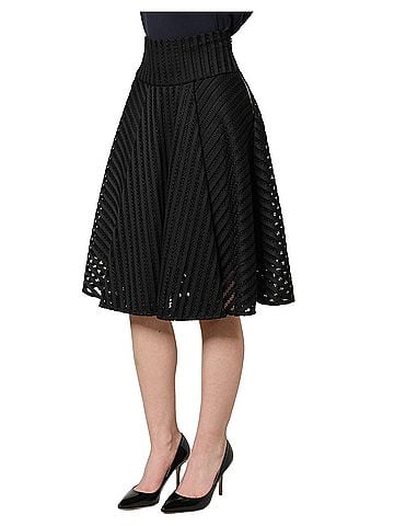 Pinko Cotton Striped Flared Silhouette Aline Midi Women's Black (view 2)