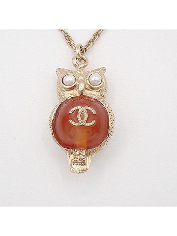 Chanel Owl Pendant Necklace Gold Plated Gold Gold_Plated Necklace Jewelry (view 2)