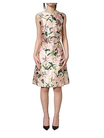 Dolce & Gabbana Basic Light Pink LilyPrint Sleeveless Sheath Women's Dress (view 1)