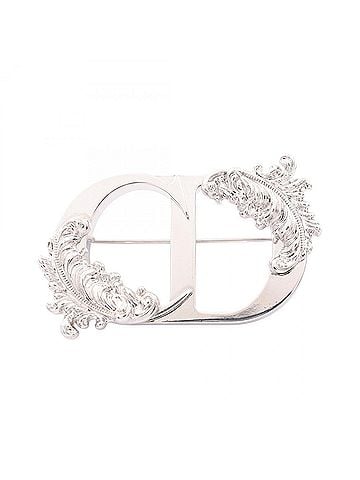 Christian Dior Christian Dior Dior CD logo feather brooch, stainless steel, silver-toned, women's accessory. (view 1)