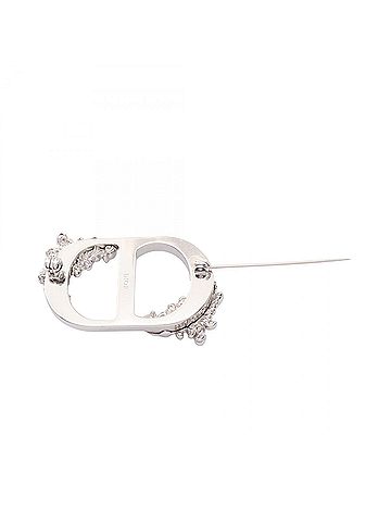 Christian Dior Christian Dior Dior CD logo feather brooch, stainless steel, silver-toned, women's accessory. (view 2)
