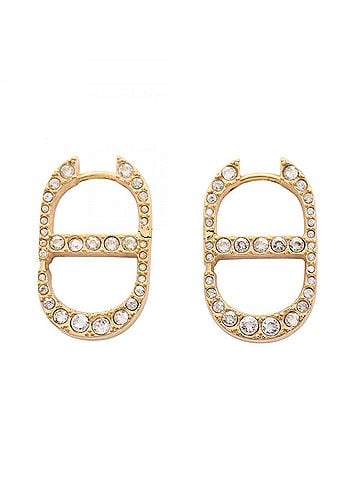 Christian Dior Christian Dior Dior CD Logo Icon Earrings, Gold Plated (GP) Rhinestone Women's, Tone, Clear Tone (view 1)