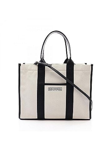 Balenciaga Balenciaga HARDWARE TOTE 2-Way Tote Bag/Handbag, Canvas and Leather, Women's, White/Black, 671400 (view 1)