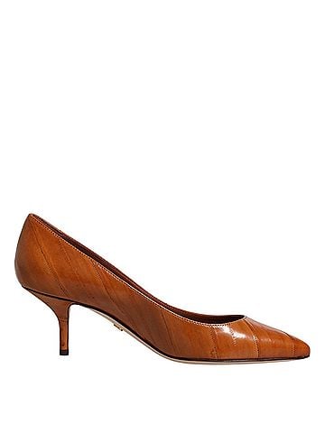 Dolce & Gabbana Basic Brown Leather Kitten Heels Pumps Women's Shoes (view 1)