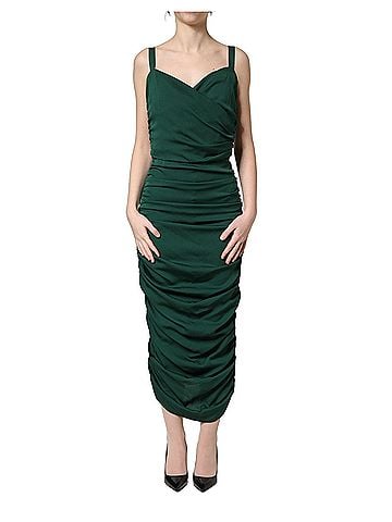 Dolce & Gabbana Basic Green Ruched Sweetheart Bodycon Midi Women's Dress (view 1)
