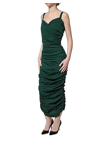 Dolce & Gabbana Basic Green Ruched Sweetheart Bodycon Midi Women's Dress (view 2)