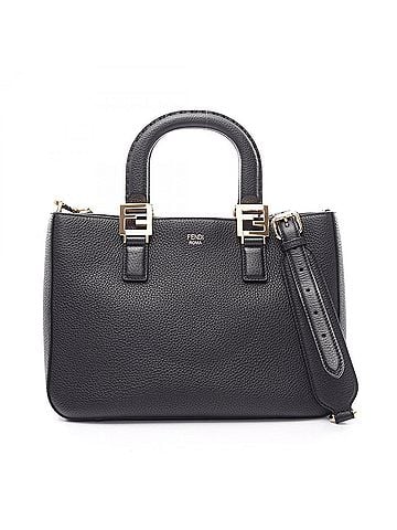 Fendi Fendi FF Tote Bag Small 2-Way Handbag Leather Women's Black 8BH367 (view 1)
