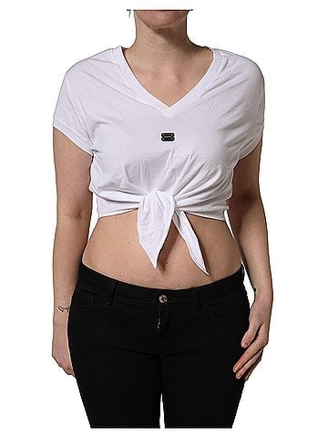 Dolce & Gabbana Basic White Logo Embroidered TieWaist Cropped Women's Top (view 1)